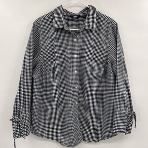 Lands End Womens Gingham Check Button Up Top Size 2X Blue Country Cottagecore‎